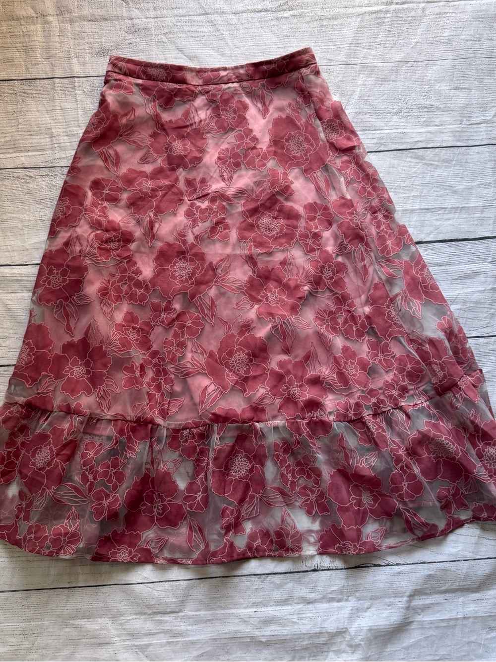 LULUS Certainly Stylish Mauve Pink Burnout Floral Skirt Size Medium READ